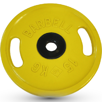 Диск BARBELL Евро-классик с ручками обрезин. цветн., 15 кг  - фото 1